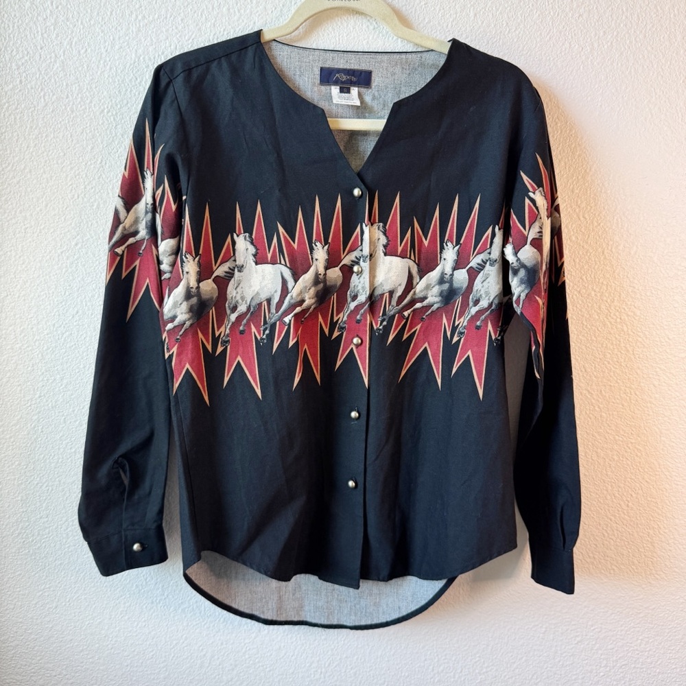Roper Women's Western Horse Button Shirt Black and Red Size Small